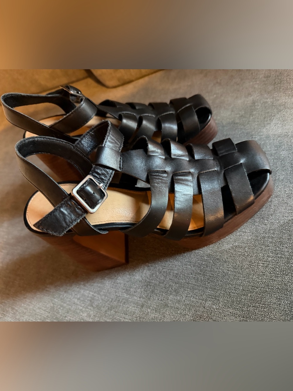 Crown Vintage Black Woven Leather Block Heel Sandals
